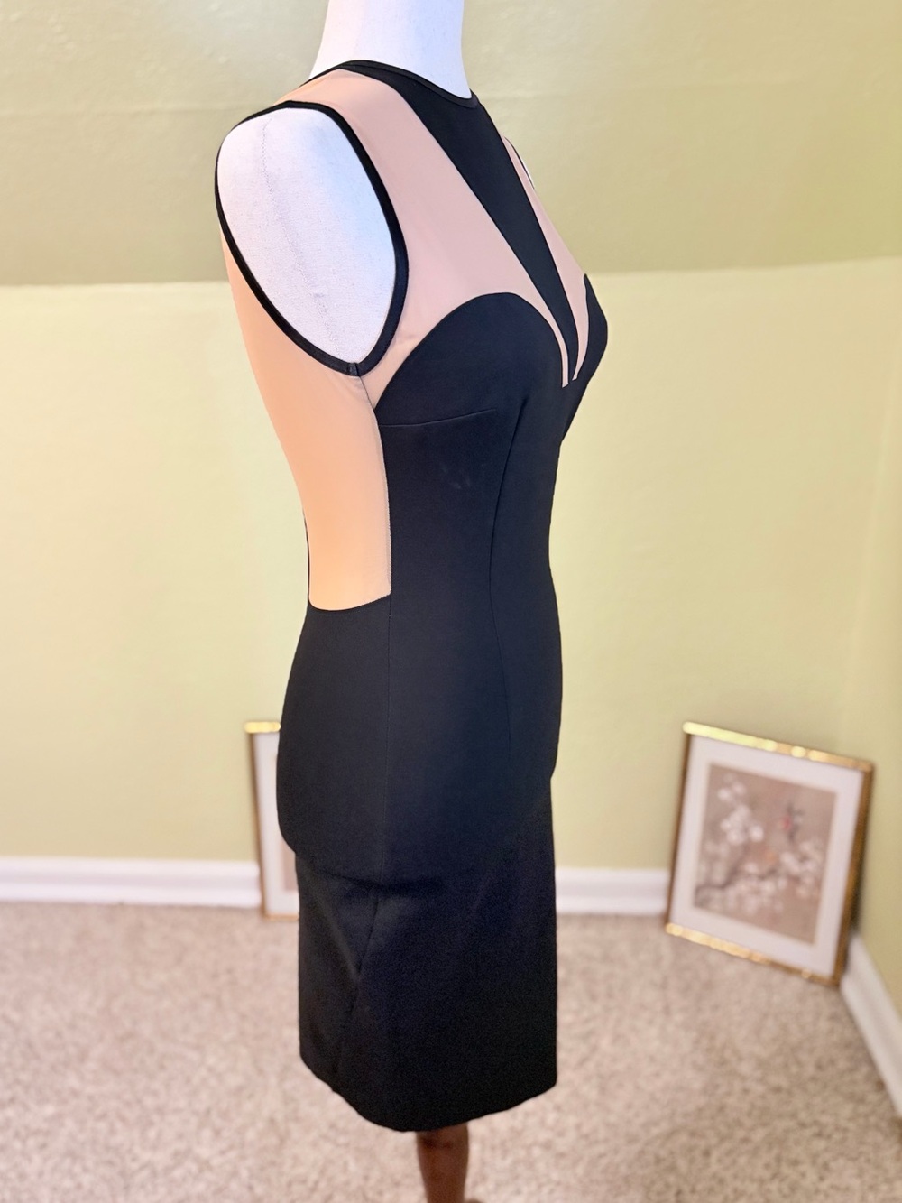 Torn by Ronny Kobo Black Illusion Mesh Panel Sweetheart Midi Dress Small Y2K - Picture 4 of 6